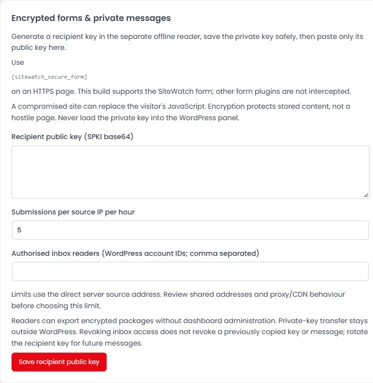 Encrypted forms & private messages