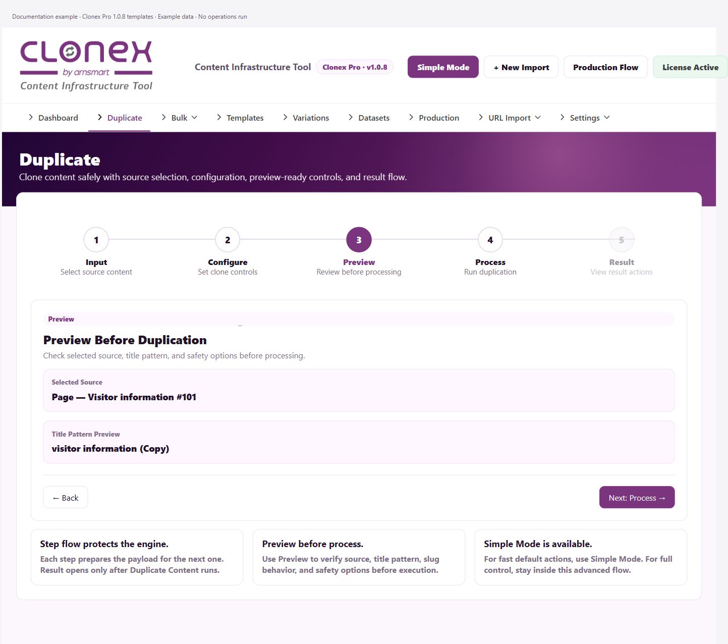Duplicate — preview before processing