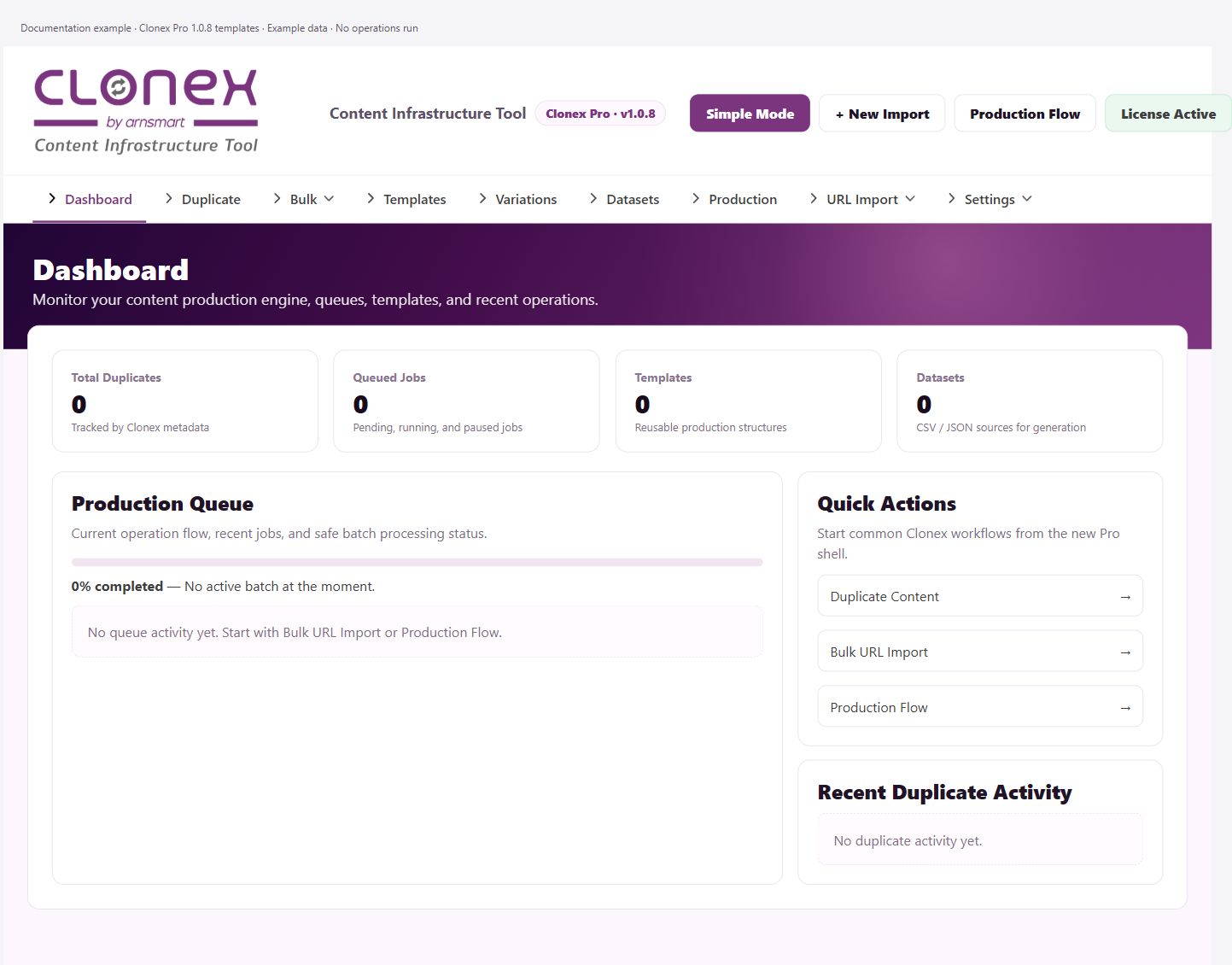 Clonex — Dashboard