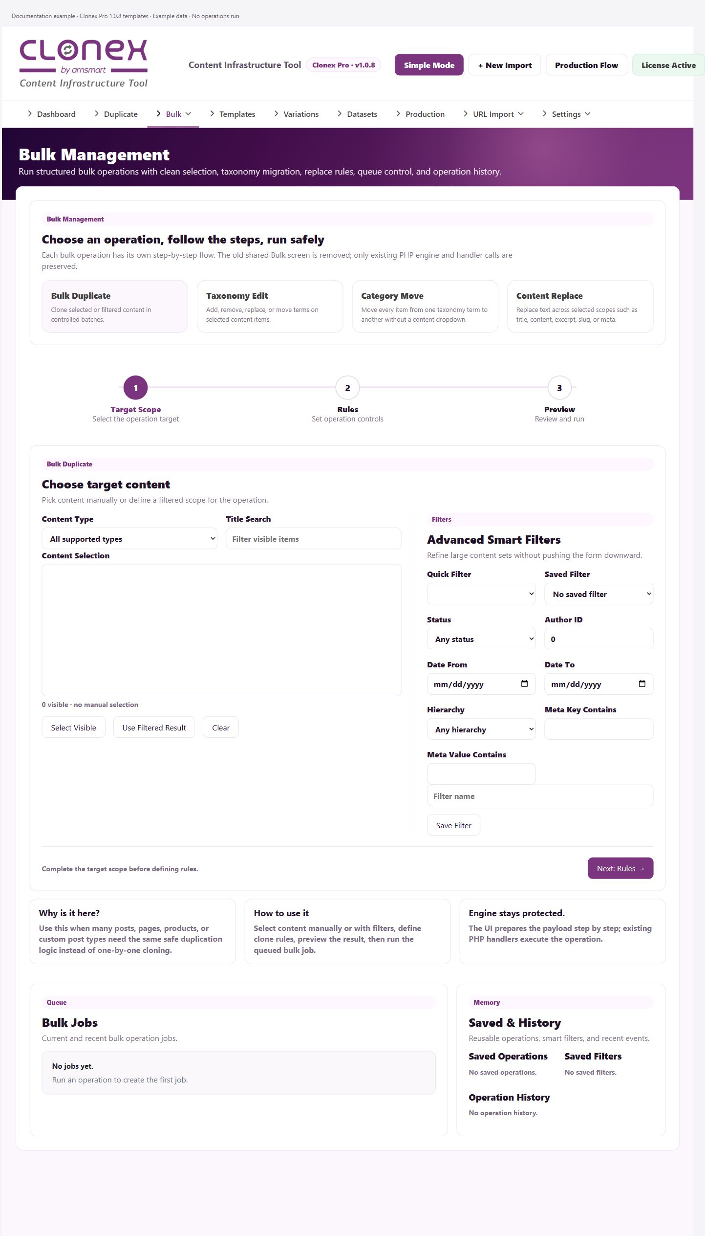 Bulk Management — target scope and filters