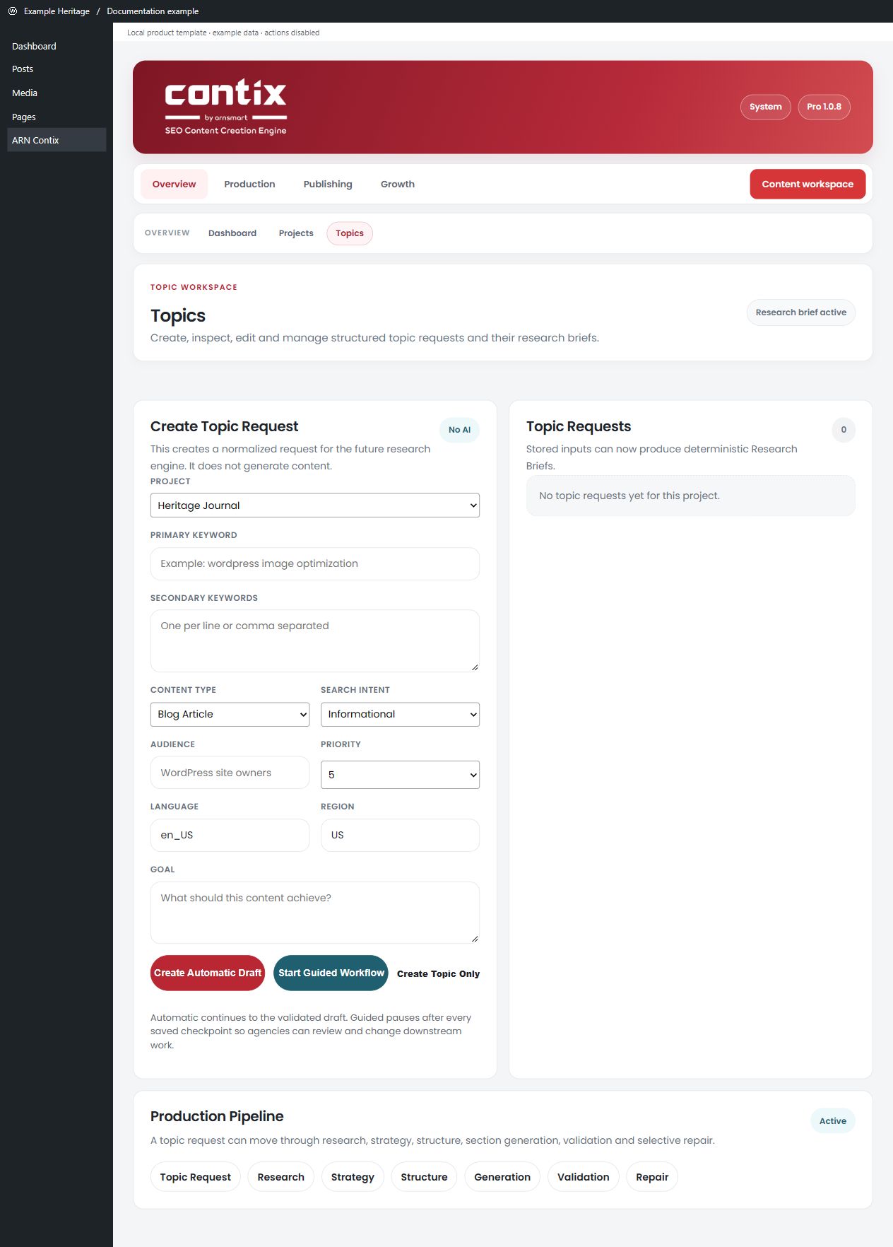 Topic Request workspace