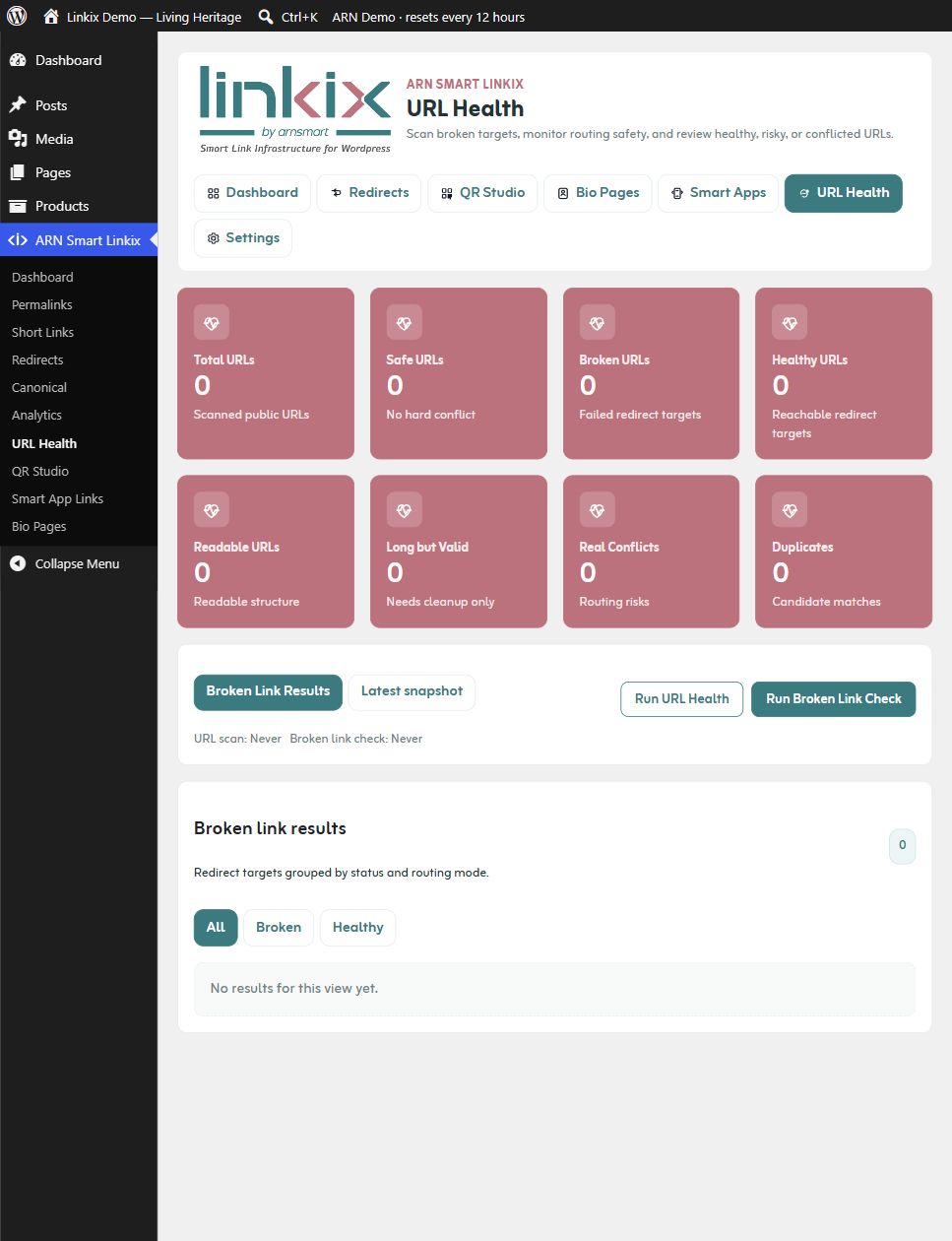URL Health — scans and result views