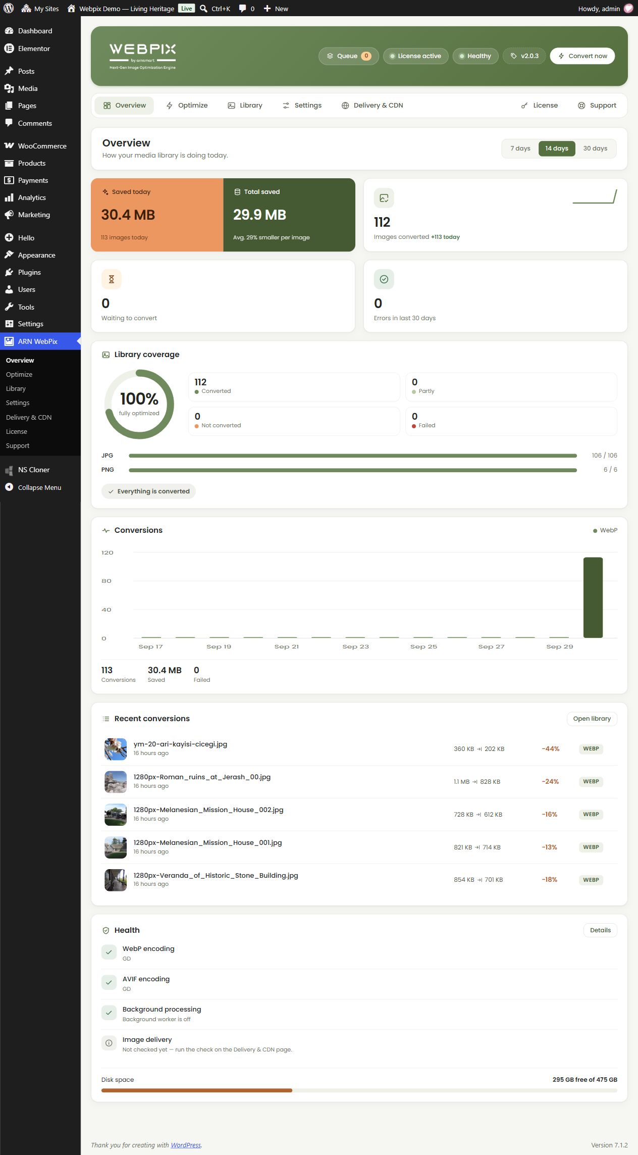 Overview: library coverage and conversion summary