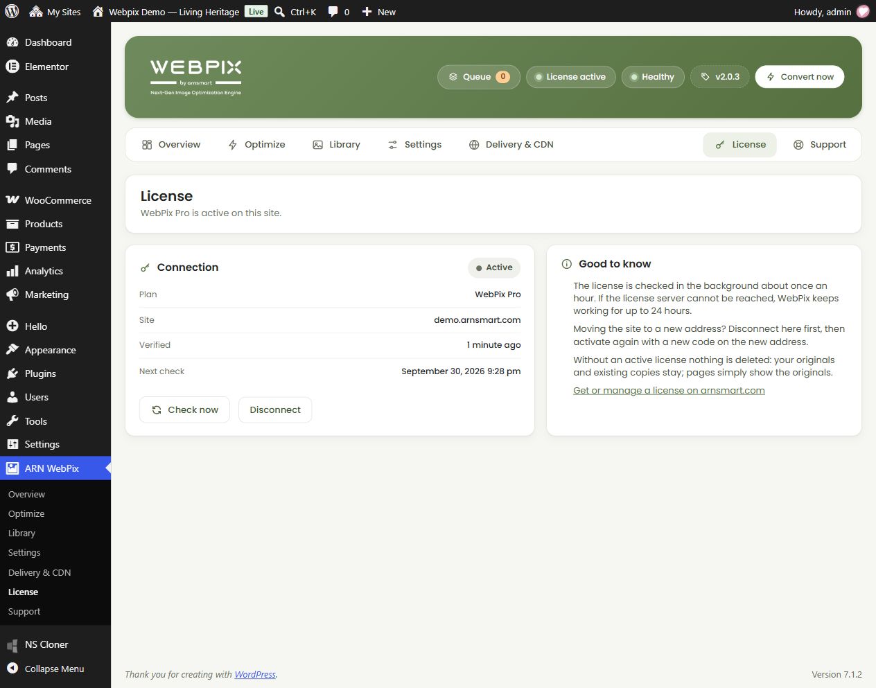 An active WebPix Pro license
